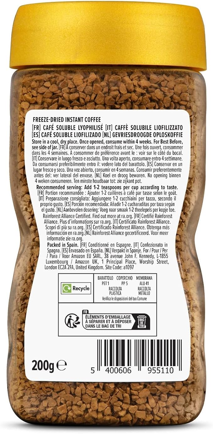 Gold Instant Coffee, Medium Roast, 200g, Rainforest Alliance Certified