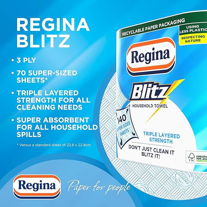 Regina Blitz Household Towel, 560 Super-Sized Sheets, Triple Layered Strength, 8 Count (Pack of 1)