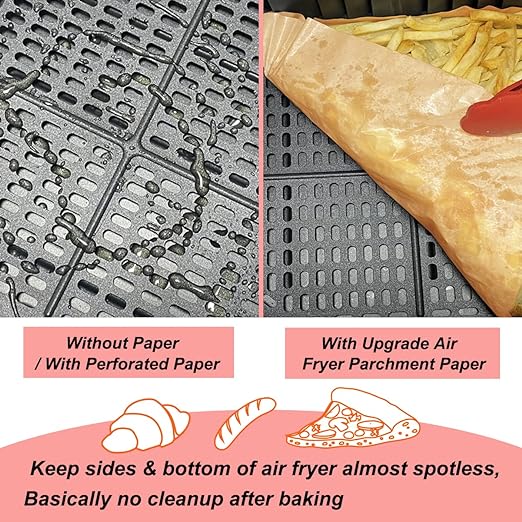 BYKITCHEN 100pcs Air Fryer Liners - Compatible with Ninja Dual, Salter, Tower, and Others