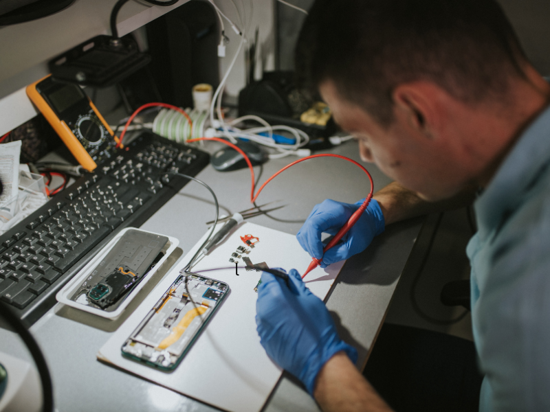 Technician testing a device